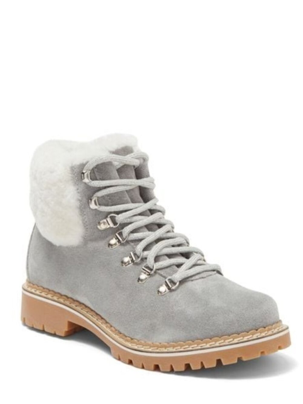 La Montelliana Civetta Suede Shearling Boots Lace Up Booties Gray Size 38 US 8